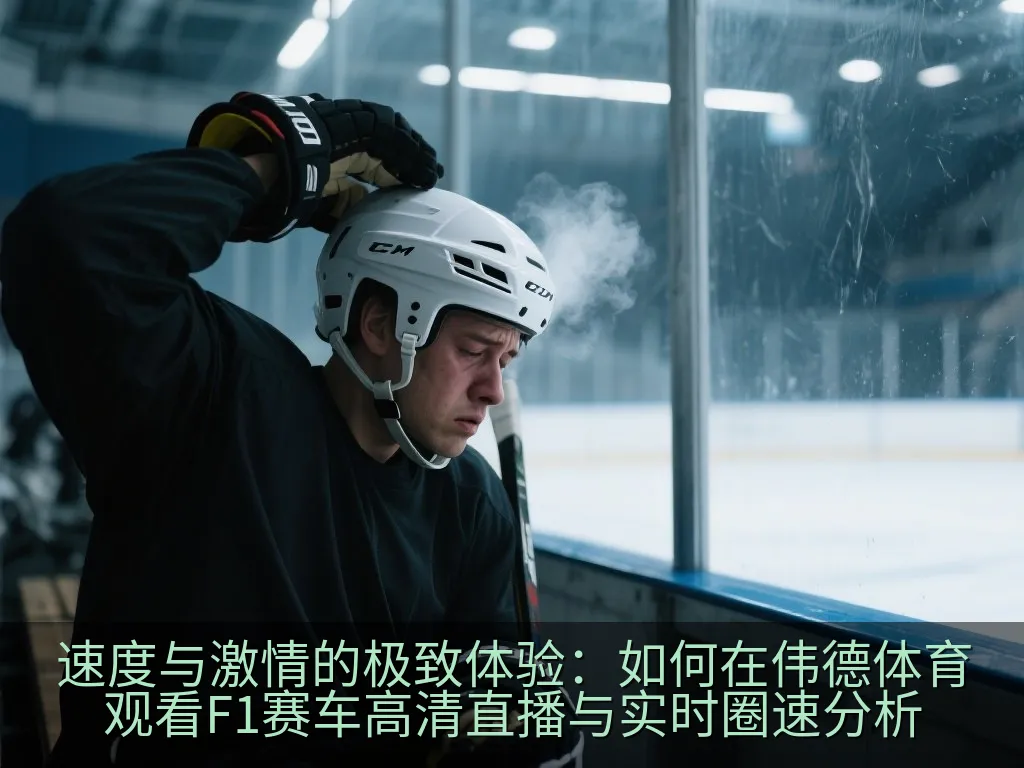 放置在维修区墙上的赛车手头盔与显示遥测数据的平板电脑